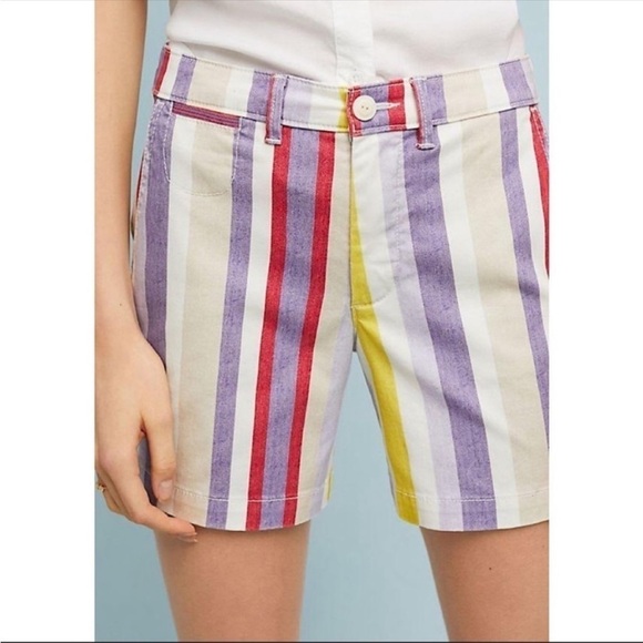 Anthropologie Shorts Anthropologie Rainbow Stripe Chino Shorts white purple - Picture 1 of 10